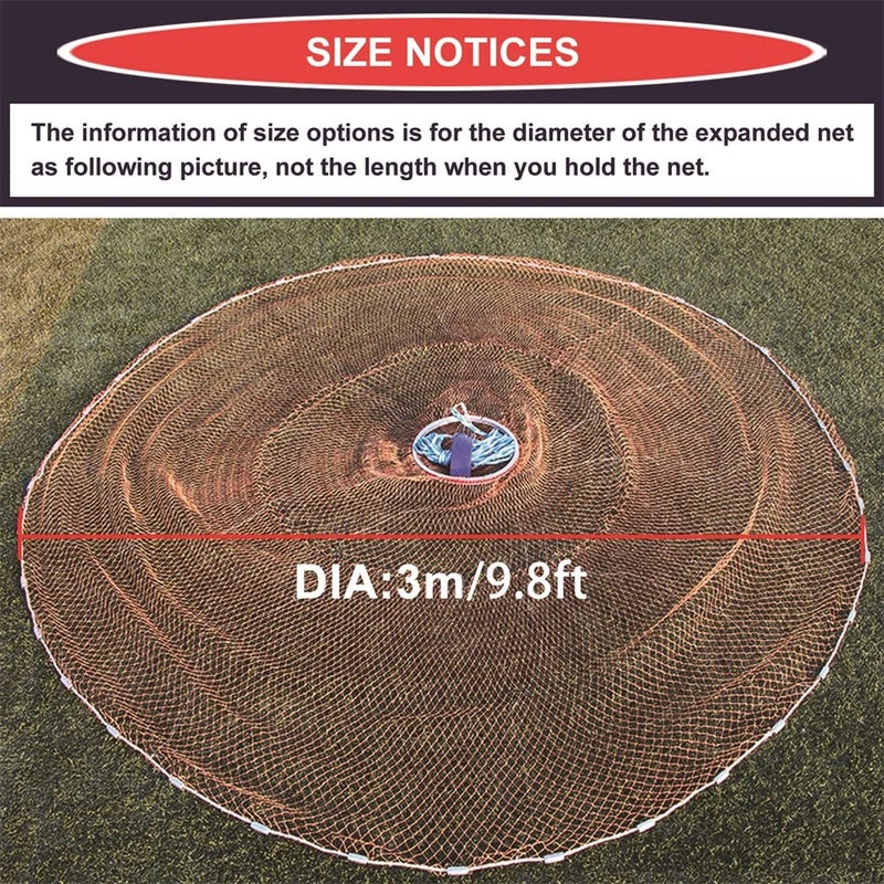 EASY BIG Cast Fishing Net with Aluminum Frame, 0.8 inch Mesh, 7.8-13.8 ft Diameter - Image 3
